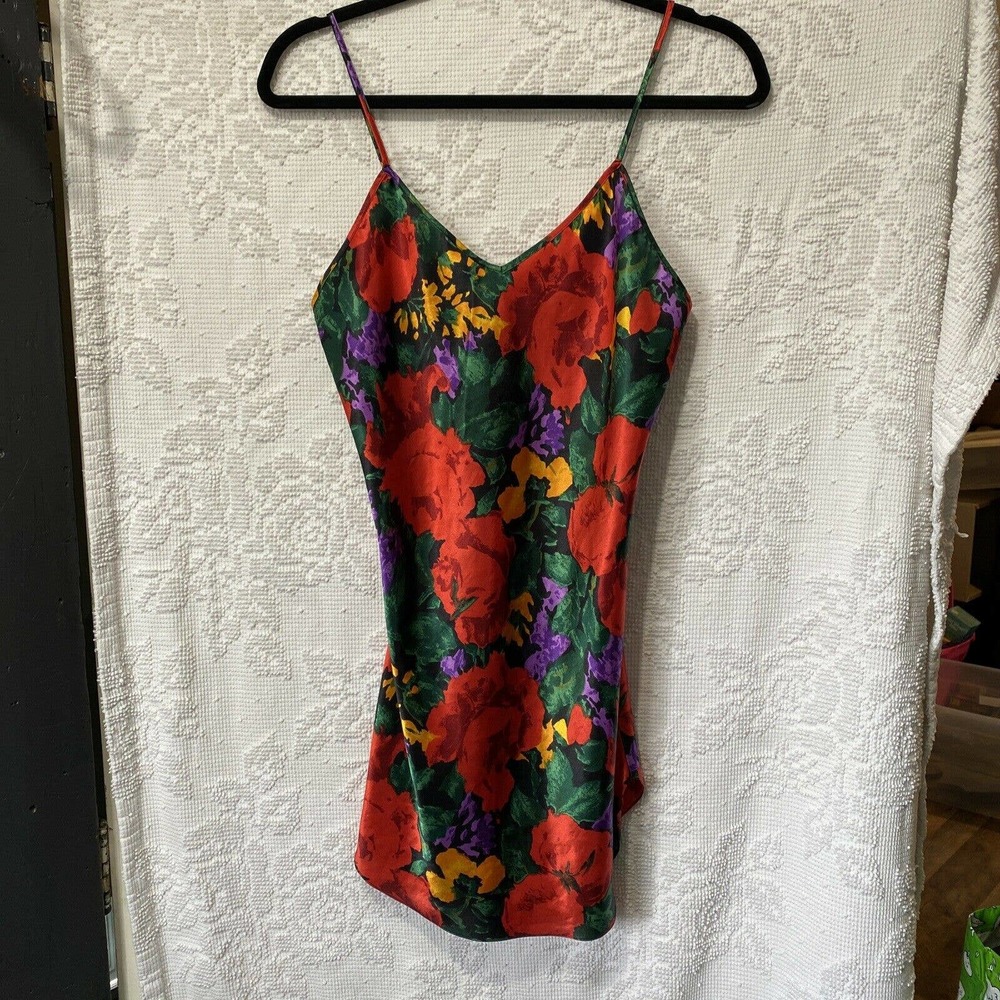 Vintage Victoria's Secret GOLD LABEL Red Floral Slip Robe Set Size P/XS